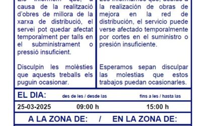 AVÍS | Talls en el subministrament d’aigua